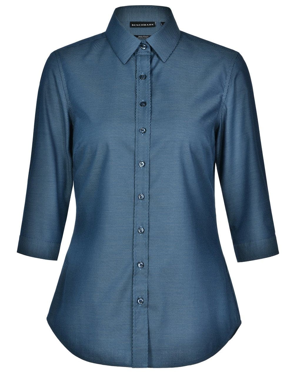 Ladies Dot Jacquard Stretch 3/4 Sleeve Ascot Shirt M8400Q Metro Workwear.